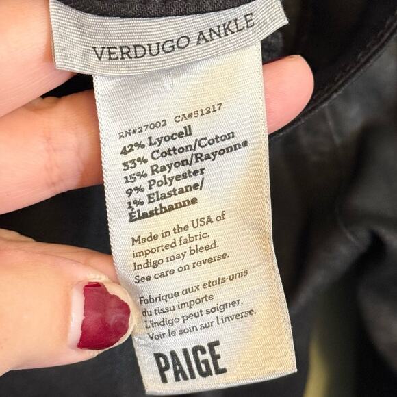 Paige Verdugo Ankle Jeans Women 27 Black Silk Slim Ultra Skinny Low Rise Stretch - Picture 7 of 9